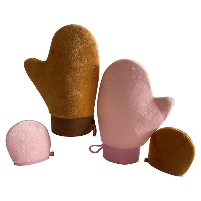 Body Lotion Applicator Gloves Set (2 Sizes: Large & Small) - 2 Color Options, High-Density Short Plush Material, Self-Tanning/Moisturizing Mitts for Even Coverage (Brown)