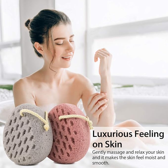 BAIMEI IcyMe Bath Sponge, Sponge Loofah Body Scrubber, Shower Pouf Cleaning Loofahs Sponge, Shower Use Sponge (Pink Grey)