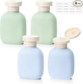 3.4 oz Plastic Small Travel Shampoo Bottles, 4 Pack Empty Refillable Leak-Proof Squeeze Containers with Flip Cap for Toiletries Conditioner Lotion Creams Body Wash, Includes Labels (Green, Blue)