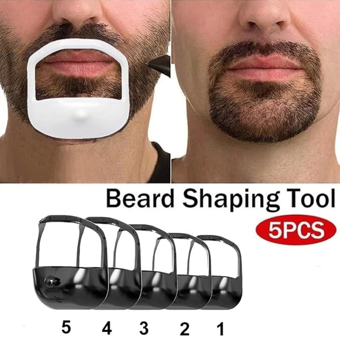 Beard Shaper Goatee Mustache Grooming Tool Face Hair Styling Template for Man - Transparent - 5 PCS/Set (white)