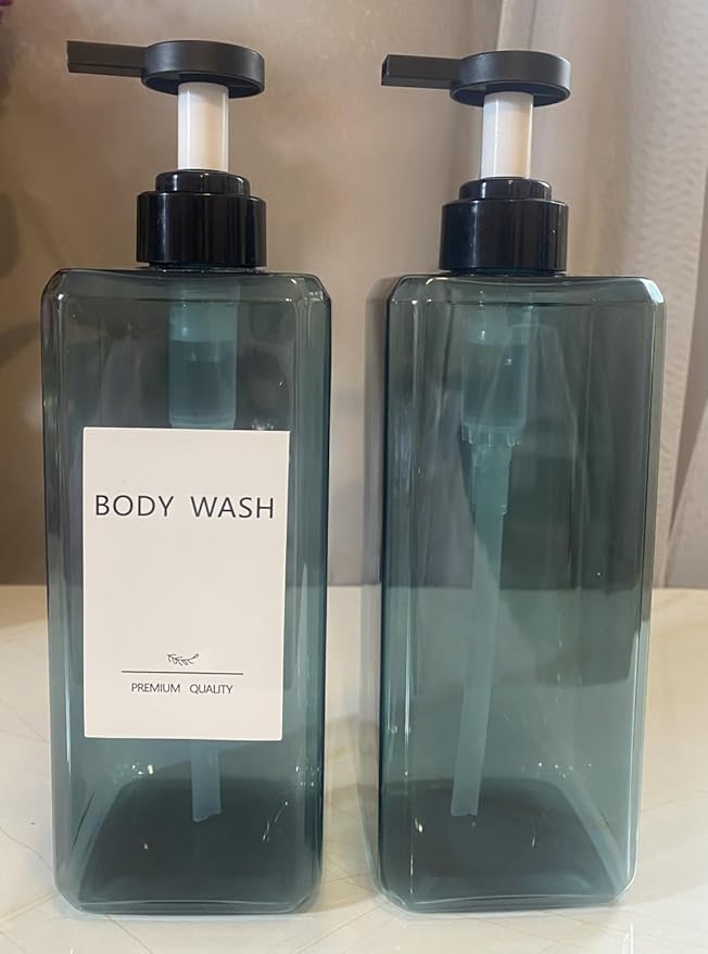 Shampoo and Conditioner Dispensers 25OZ Refillable Large Shower Bottles 2Pack Hand Soap Dish Soap Dispenser with Waterproof Labels Square Pump Bottle for Bathroom and Kitchen- Blue, 750ml
