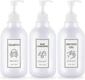 Shampoo and Conditioner Dispenser, Refillable Plastic Shampoo Pump Bottles with Waterproof Labels, Empty Body Wash Dispenser Set for Bathroom, Shower Soap Bottles (White)