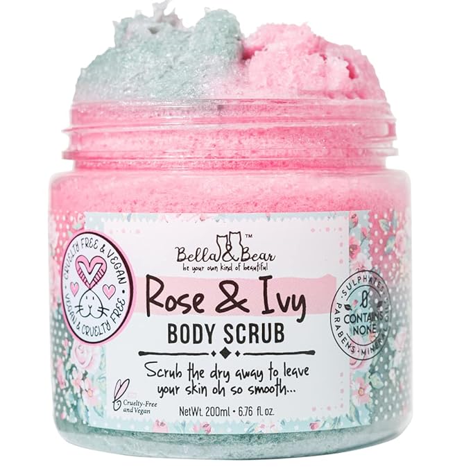 Bella & Bear Rose & Ivy Body Scrub - Vegan & Cruelty-Free Oil-Free Exfoliator | Polish Your Skin to Perfection | 6.7oz of Floral Bliss for All Women