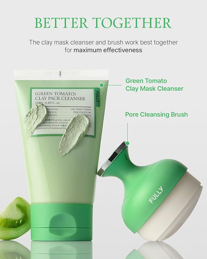 FULLY Pore Cleansing Silicon Brush, Effective Pore Cleaner, Over 2000 Fine Bristle, Unclog Pores, Blackhead Brush, Sebum Remover Tool, Gentle Exfoliator, Pairs with Green Tomato Clay Mask Cleanser