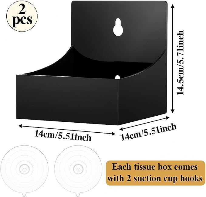 Geelin 2 Pcs Tissue Box Holder Wall Mount Acrylic Dispenses Tissue Box Shelf Gloves Wipes Paper Napkins Organizer Upward or Downward for Kitchen Bathroom Office Rv (Black)
