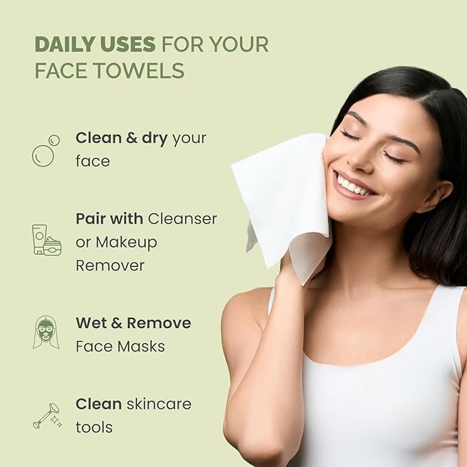 PLANTIFIQUE Disposable Face Towels XL 10"x12" - 100% Biodegradable Viscose Facial Towelettes for Women Skin Care - Toallas para la Cara Desechables, 100 Count (Pack of 2)