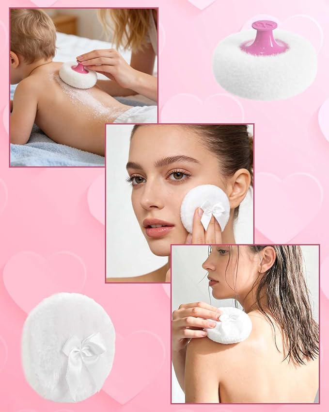 5Pcs Dusting Powder Container with Puff Set - 4 Pcs 3.15 inche Large Fluffy Puff, Leak-Proof Acrylic Case & Ergonomic Handle for Baby Care & Makeup (Body/Face Powder Applicator)