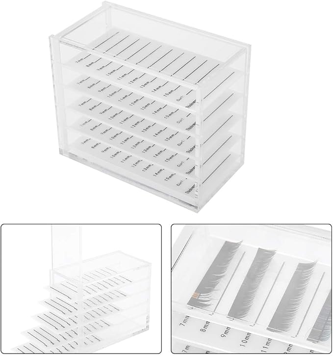 Eyelash Case Acrylic Storage Makeup Organizer, 5 Drawer Fake Eyelash Extensions Display Stand False Eye Lash Storage Box Glue Pallet Holder, Dustproof Clear