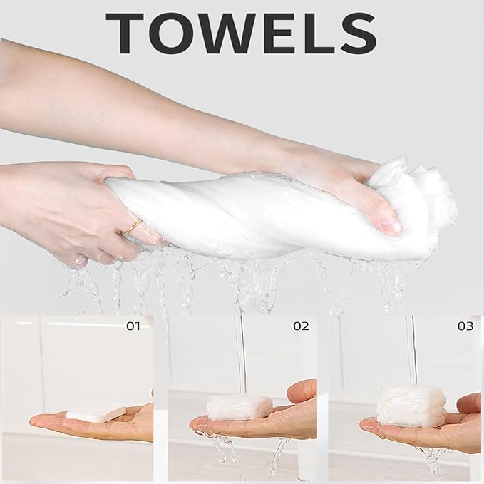Compressed Towel Tablet Portable Face Towel Washcloth Reusable 56 Pack Wet and Dry Disposable Towel, Baby Towel or Dog Towel Camping Wipes for Travel Hiking Home Beauty (Bag-56)