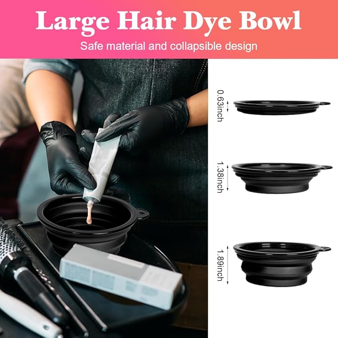 Hair Dye Color Brush and Bowl Set, Color Bowl Brushes Tool Mixing Bowl Kit Tint Comb for Hair Tint Dying Coloring Applicator (Gray&Black)