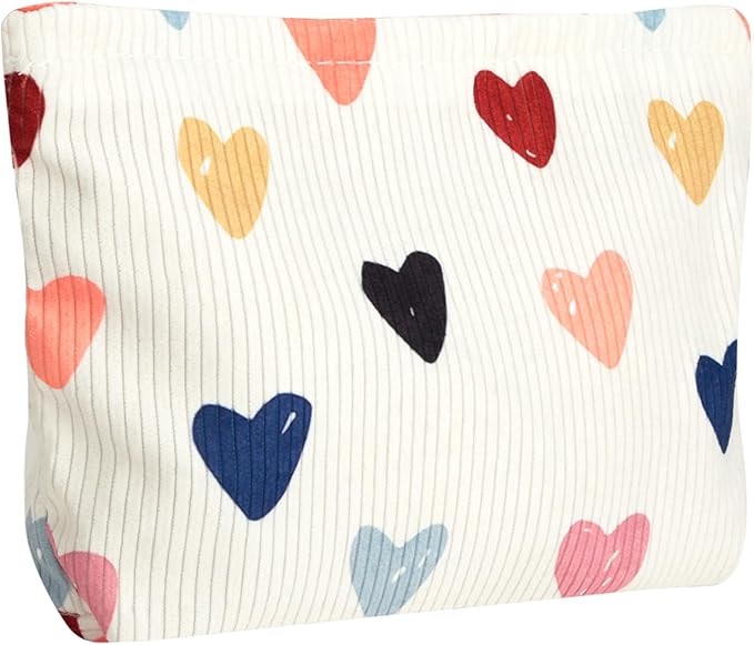 Cute Heart Makeup Pouch for Women Small Make Up Bag for Purse Zipper Initial Makeup Cosmetic Bags Pouches for Purse Aesthetic Travel Toiletry Bags, Colorful Hearts