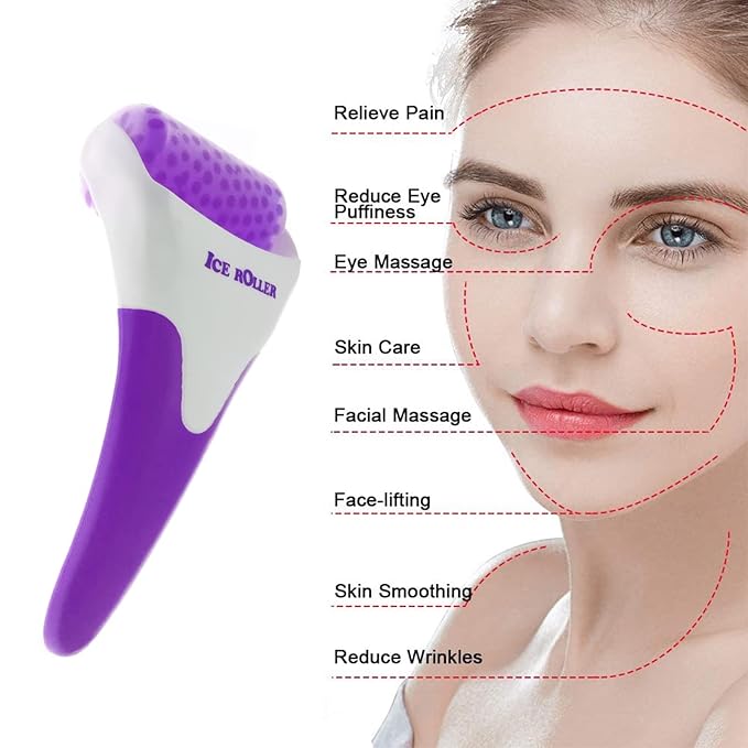 Ice Roller for Face,Cold Facial Massager for Eye Puffiness,Skin Care Tools for Migraine Relief and Blood Circulation (Purple)