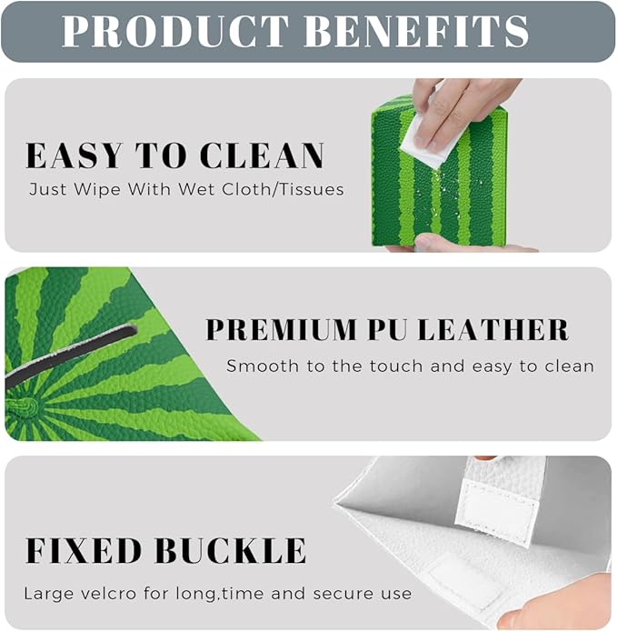 Funny Fruit Tissue Box Cover Summer Cute Green Watermelon Square PU Leather Waterproof Tissue Box Holder for Car Bathroom Bedroom Office Tabletop Decor