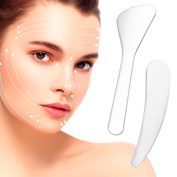 2pcs Mini Metal Makeup Spatula, Reusable Cosmetic Cream Spatulas Spoon, Skincare Scoop Applicator Facial Massage Beauty Tools for Mixing and Sampling Face Eye Cream- Silver