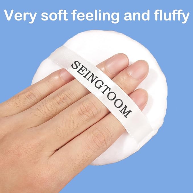 3Pcs Large Powder Puff, 3.93 Inch Body Puff，Loose Soft Velour Body Powder Puff and Container White