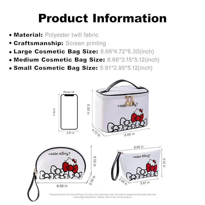 Vimanllie Travel Makeup Bag Large Cosmetic Bags with Brush Holder,White Waterproof 3PCS Portable Cosmetic Case for Women,Toiletry Bag for Skincare&Beauty Tools for Her