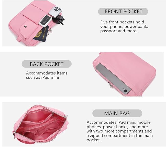 Storage Bag-arge Cosmetic Bag for Women Travel Makeup Bag Zip Up Bag Pure Cotton Canvas Can be Suspended (Pink)