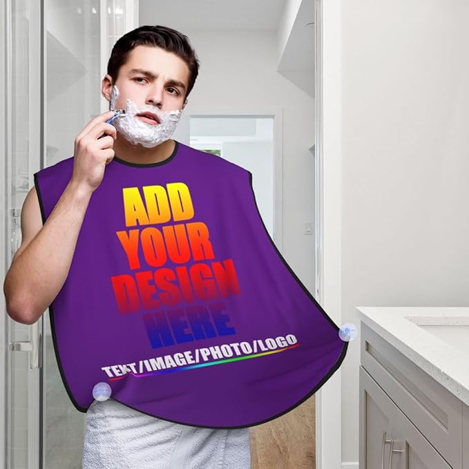 Personalized Custom Beard Bib Apron Design Your Photo Text Logo Beard Hair Catcher Non-Stick Beard Shave Capes for Trimming Shaving Purple