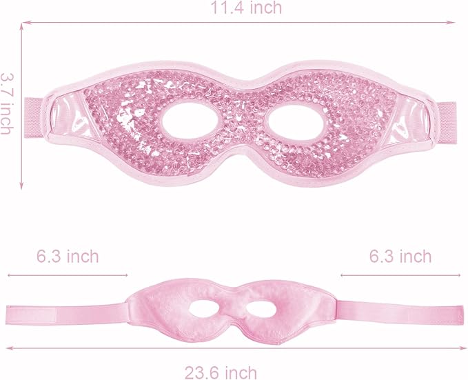 Cooling Gel Eye Mask, 2 PCS Reusable Eye Pad & Cool Compress for for Puffiness & Swelling, Cold Pack with Plush Backing for Migraine & Stress Relief, Pink