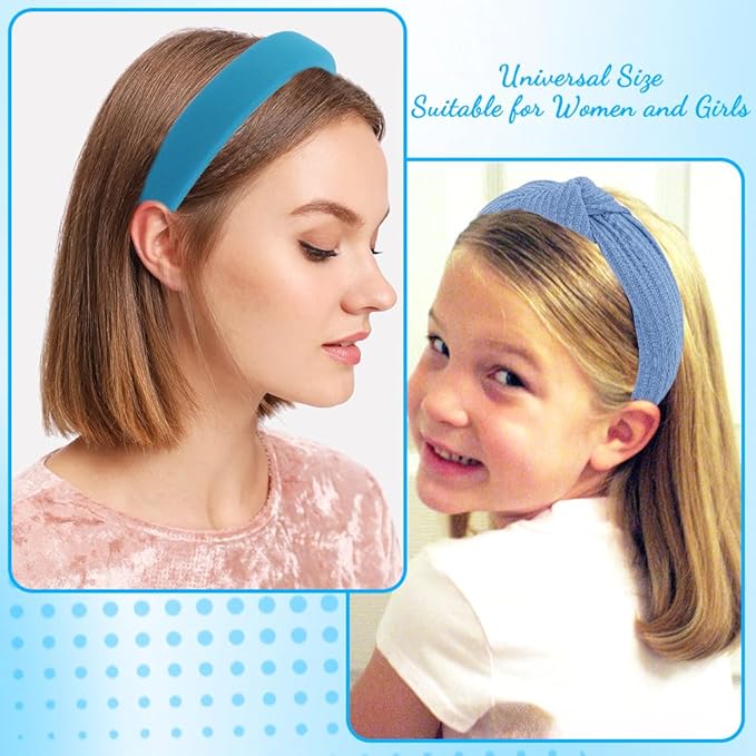 AHONEY 7 Pack Blue Headbands for Girls Women Headbands Trendy Non Slip Hairbands Preppy Hair Accessories Multi-style Headband Pack