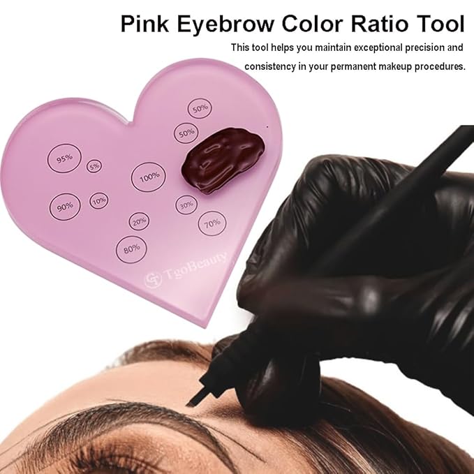 TgoBeauty Acrylic Mix Heart Palette Permanent Makeup Ink Color Ratio Tool Heart Pink Cosmetic Makeup Palette for Eyebrow Lip Nail Art Makeup (Pink)