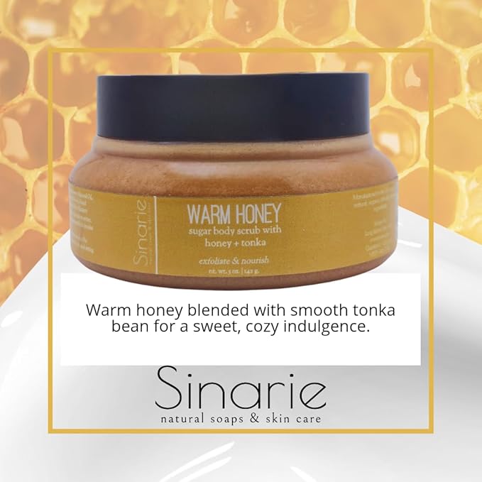 Exfoliating Sugar Scrub for Body – Hydrating Moisturizing Body Polish with Natural Oils – Gentle Spa Skincare for Smooth, Glowing Skin (5 oz., Warm Honey (Honey & Tonka))
