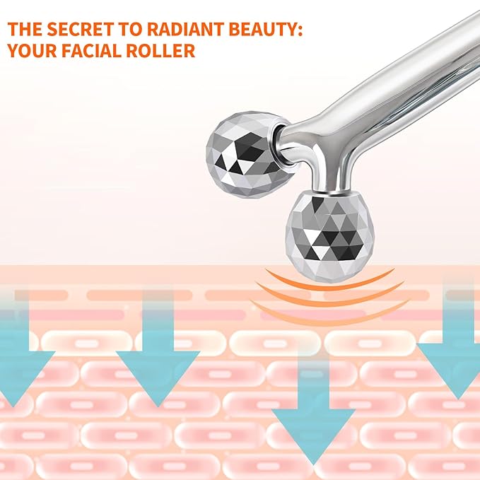 Metal Facial Roller Massager, 3D Cooling Face Massage Tool for Reduce Puffiness, Remove Eye Wrinkles, Face Lifting, Increase Firmness, Anti-Aging, Skin Tightening