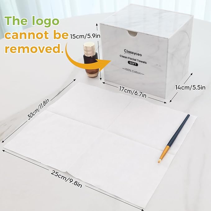 Classycoo Disposable Face Towel Holder with 50 PCS XL Washcloth, Compatible with Clean Skin Club Cotton Towel, Odor-Free, Marble Acrylic Container Box Facial Wipes, Bathroom Cosmetic Storage