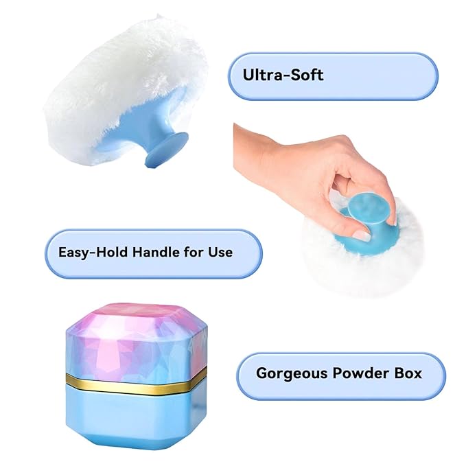Body Powder Puff and Container, 3.35" Portable Dusting Powder Container with Soft Puff Powder Case Box Jar for Baby Women Home and Travel Use(Blue)