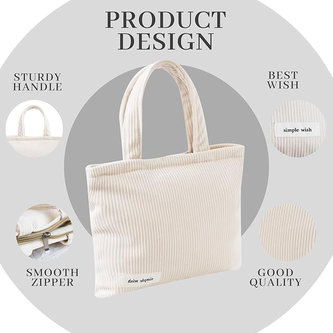 Wudygirl Makeup Bag Travel Small Cosmetic Tote Bag for Women Small Makeup Pouch with Handle Zipper Cosmetic Pouch Handbag Aesthetic (Beige)