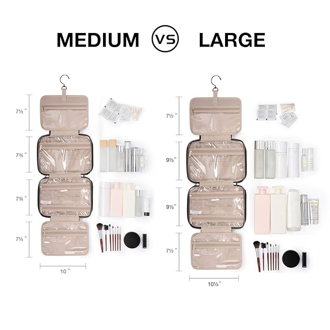 BAGSMART Toiletry Bag Travel Bag with Hanging Hook, Water-resistant Makeup Cosmetic Bag Travel Organizer for Accessories, Shampoo, Full-size Container, Toiletries (Beige Ditsy Floral, Medium)