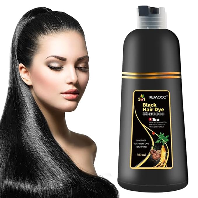 Instant Hair Dye Shampoo for Women Men, Hair Coloring Shampoo for Gray Hair, 500ml Herbal Ingredients 3 in 1 Black Hair Dye - 100% Gray Coverage Coloring in Minutes Hair Dye 16.9 Fl Oz (Black)