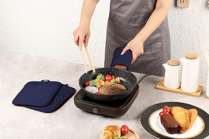 Oven Pot Holder with Pocket Cotton Heat Resistant Coaster Potholder Kitchen Hot Pad Oven Mitts for Cooking Square 7"x9"Set of 5 (Navy Blue)