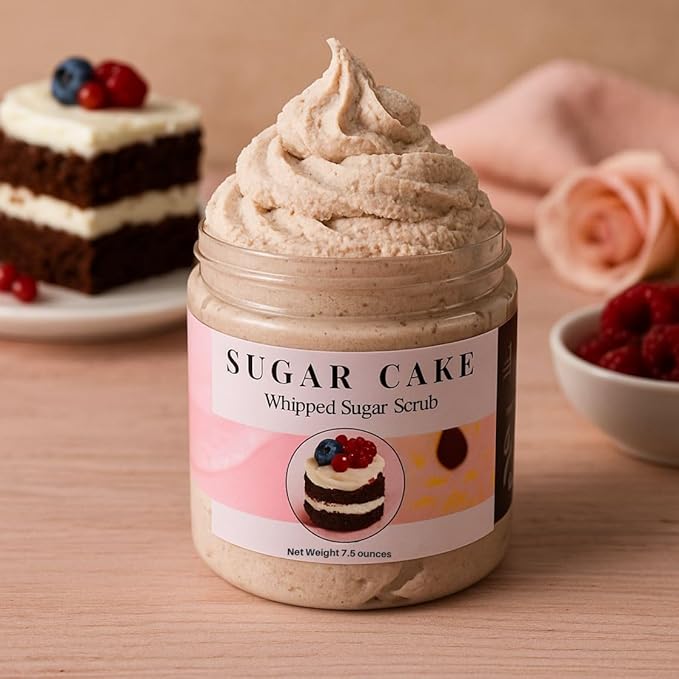 Nature Skin Shop Sugar Cake Whipped Sugar Scrub, 8oz Foaming Body Polish for Soft Skin