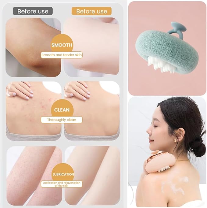 2Pack 2-in-1 Sunflower Bath Ball with Suction Cup, Super Soft Exfoliating Bath Sponge & Loofah Brush, Upgraded 2025 Shower Cleaning Tool for Women & Men (Pink+Cyan)