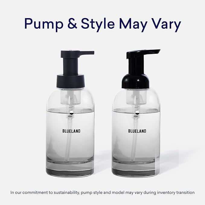 BLUELAND Hand Soap Duo, 2 Refillable Glass Foaming Hand Soap Dispensers with 8 Refill Tablets, Variety Scents, 8 x 9 Fl oz