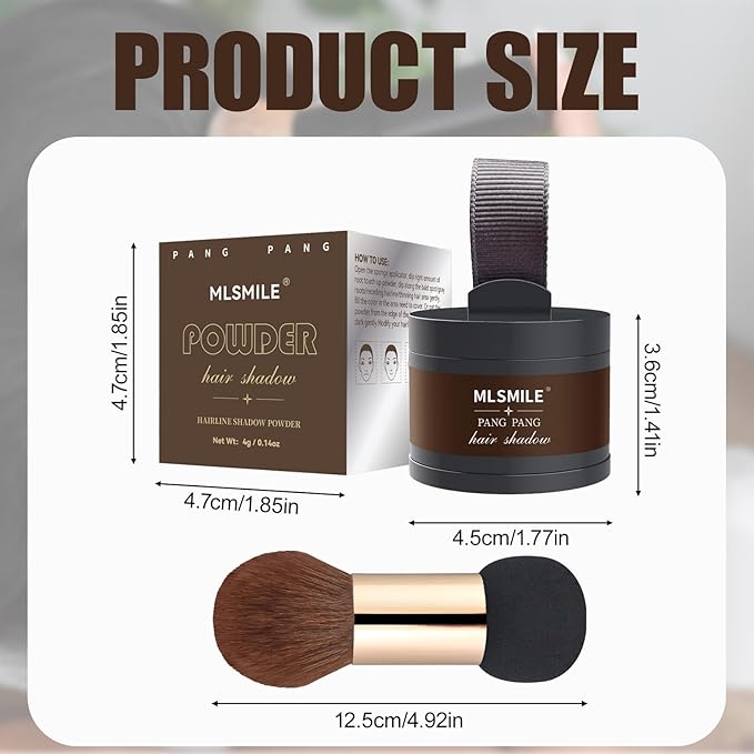 Hairline Powder Hair Root Touch Up - 3 Brush Heads, Instant Cover up Gray Hair, Portable Hair Color Concealer, Women Men's Grey Hair Coverage, Multi-purpose for Shadow & Contouring - Dark Brown