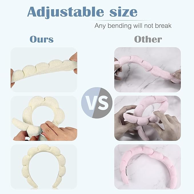 Skincare Headband, Set of 2 - Terry Cloth Face Wash Headband Combo Pack - Puffy Makeup Headbands for Face Washing, Mask (beige + black)