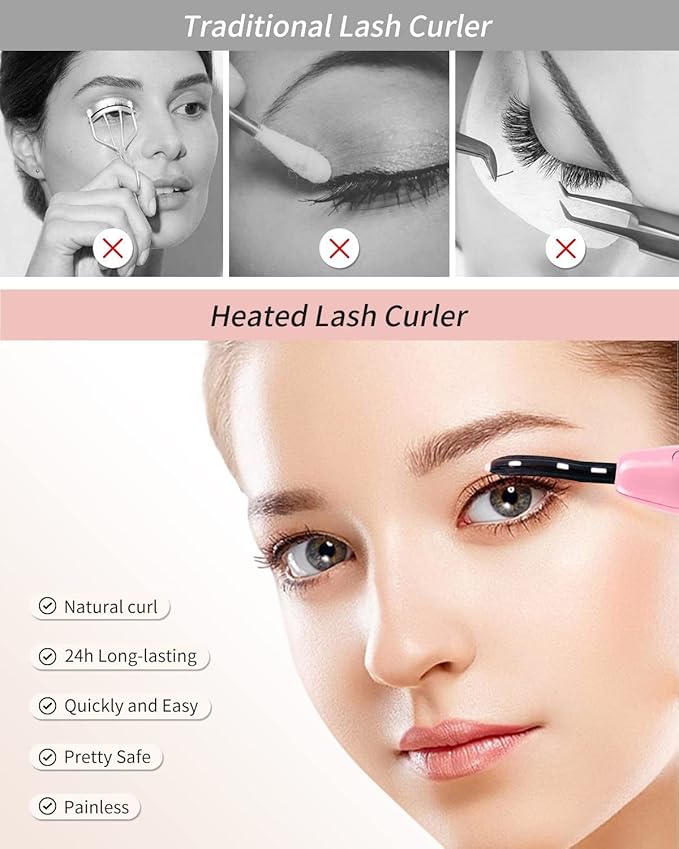 ZAPAL Heated Eyelash Curler, Heated lash Curler, Intelligent Power Off Electric Eyelash Curler Heated Quickly 24 Hs Lasting Natural Makeup (Pink, X6-132MM)