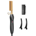 Electric Hot Comb Hair Straightener - Pressing Combs, Ceramic Hair Straightening Comb, Curling Iron for Natural Black Hair Men Beard or Holiday Gift - Glod 3 In1
