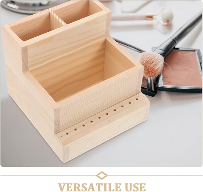 Nail Polish Storage Organizer Box - Large Wooden Beauty Tool Storage Box with Compartments for Manicure Drill Bits and Accessories - Compact 4.53X4.72X3.94 Inch Case for Home and Salon