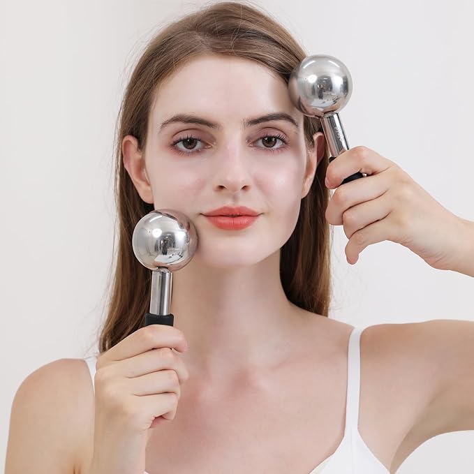 Ice Globes and 360 Rotating Ice Globes for Face & Eyes, Unbreakable Stainless Steel Cryo Sticks for Beauty Routines, Facials Cold Roller Cooling Globes for Puffiness, Wrinkles, Dark Circles, Headaches