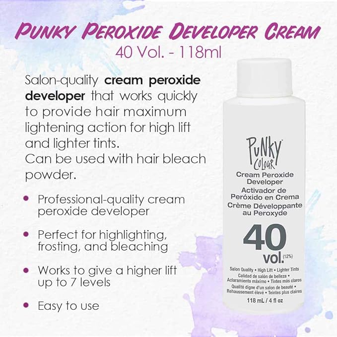 Punky Cream Peroxide Hair Dye Developer 40 Volume – Hair Bleach Developer for Medium to High Lift, 118ml