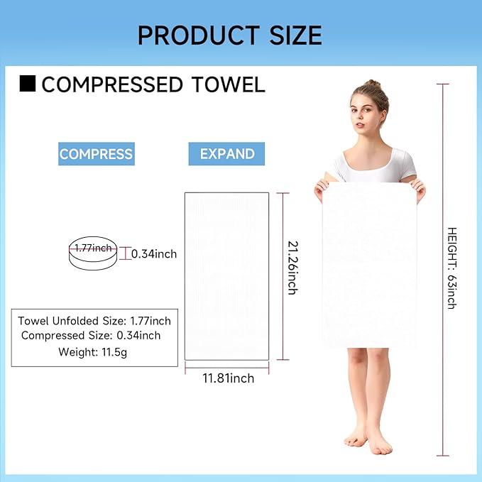 11.8in x 21.3 in Compressed Towels Thicker Style Magic Disposable Face Compressed Towel, Portable Washcloth Reusable for Travel Home, Outdoor Sports, Beauty Salon
