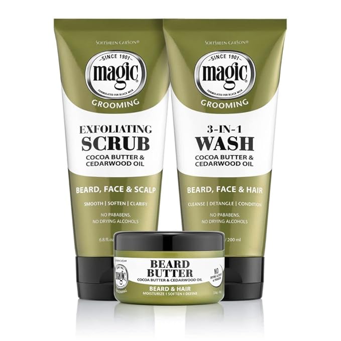 SoftSheen-Carson Magic Men's Grooming Facial Exfoliating Scrub, Softens, Smooths and Clarify, With Cocoa Butter and Cedarwood Oil for Beard, Skin and Scalp, 6.7 fluid ounces