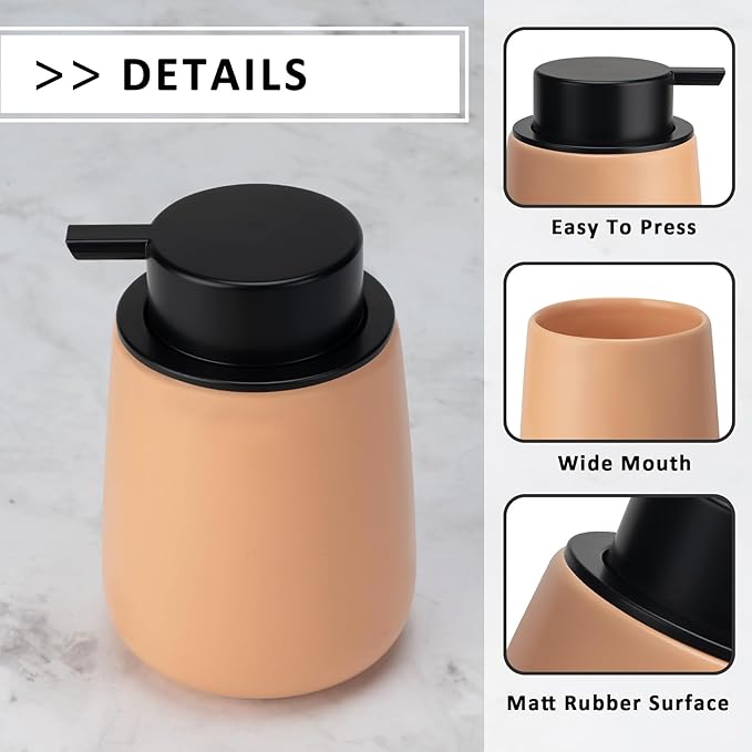 Soap Foaming Dispenser Ceramic with Easy-to-Press Pump Hand Foam Dispenser for Shampoo Bathroom Kitchen 12 oz