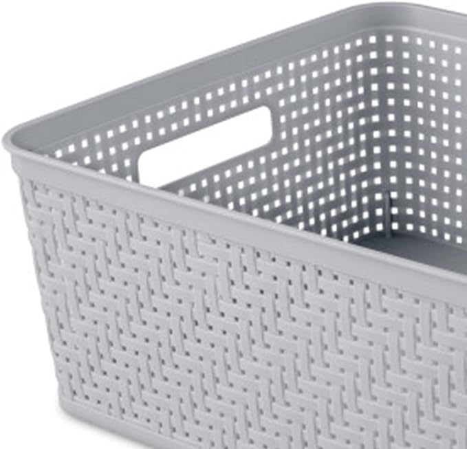 Sterilite 18 Pack Plastic Storage Bin Organization Containers, Short Baskets, Cement