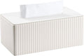 KINGFOM PU Leather Tissue Box Cover Rectangular Tissue Box Holder with Magnetic Bottom, Napkin & Facial Tissue Holder Dispenser for Home, Office for Standard 120-count/160-count (2-Ply) White Stripe