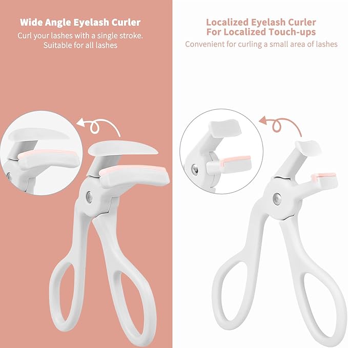 2 Style Eyelash Curler - Lash Curler with 2 Extra Silicone Replacement Pads, Achieve Perfect Curls in 5 Seconds - Quick Natural Curling for Long Lasting (Grey)