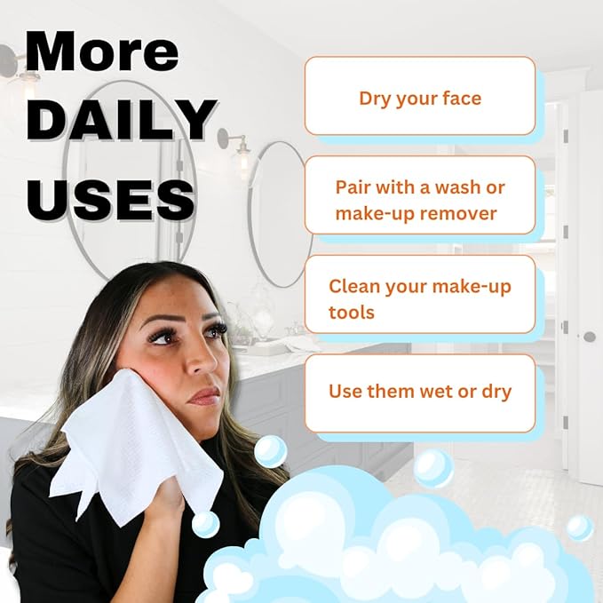 Large Disposable Face Towels, Facial Wipes, Super Soft and Thick Shaving Face Towels XL, Daily Makeup Remover Tissues, Dry Clean Cloths for Sensitive Skin, 10"×12"